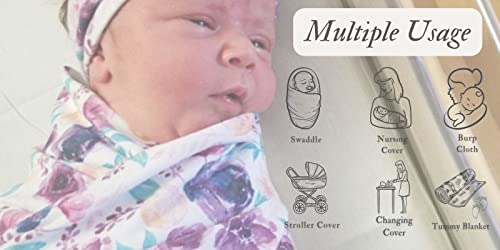 Terriboo Newborn Floral Print Swaddle Blanket with Headband and Beanie