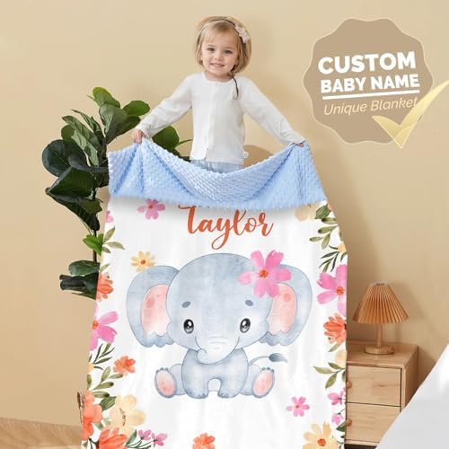 Personalized Baby Blanket Custom Name Elephant Design for Boys Girls