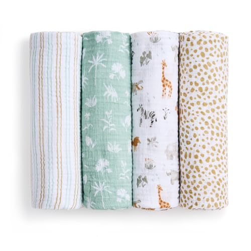 aden anais Cotton Muslin Swaddle 4 Pack Giraffe Safari