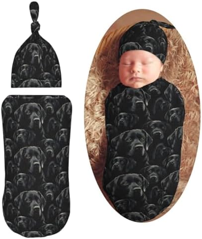 Muishi Black Labrador Swaddle Blanket and Hat Set