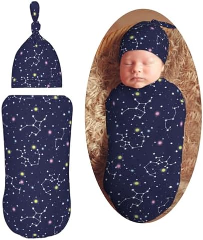 Muishi Space Stars Newborn Swaddle Blanket and Hat Set