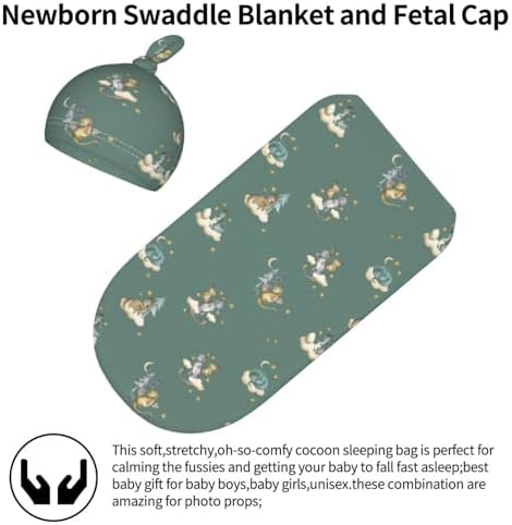 Sozzjile Cute Dragon Print Baby Swaddle Blanket with Beanie Set