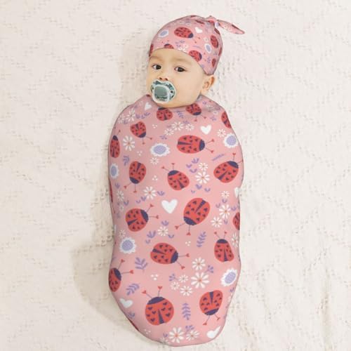 Muishi Ladybugs Hearts Flowers Swaddle Blanket Hat Set
