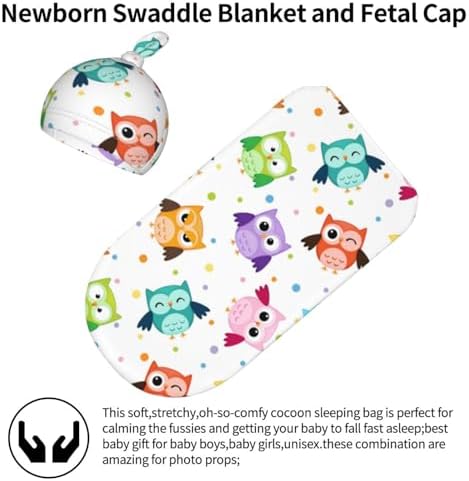 Cute Owls Swaddle Blanket Set with Beanie Hat for Newborn 1
