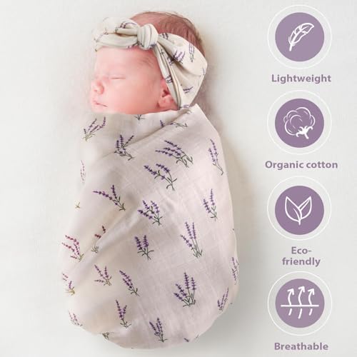 LifeTree Muslin Swaddle Blanket Set with Lavender Pattern