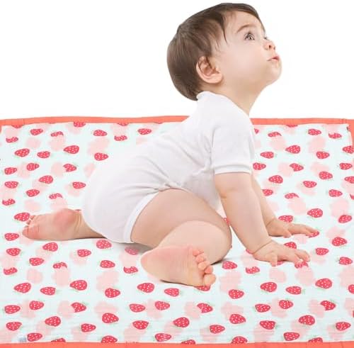 Baby Muslin Swaddle Blanket Red Strawberry Pattern 110x110cm
