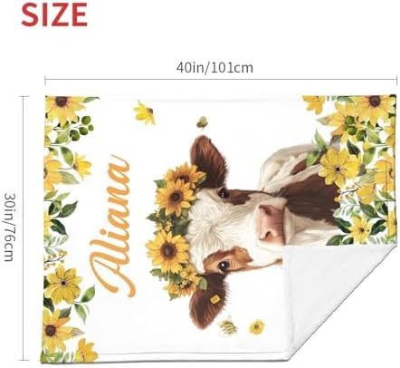 Customized Baby Blanket with Name Cow Pattern Flannel Blanket