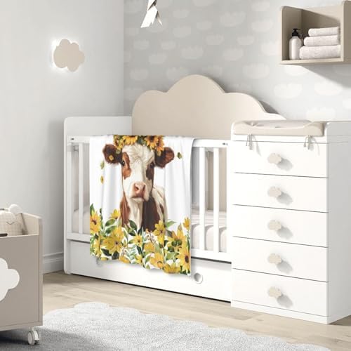 Customized Baby Blanket with Name Cow Pattern Flannel Blanket