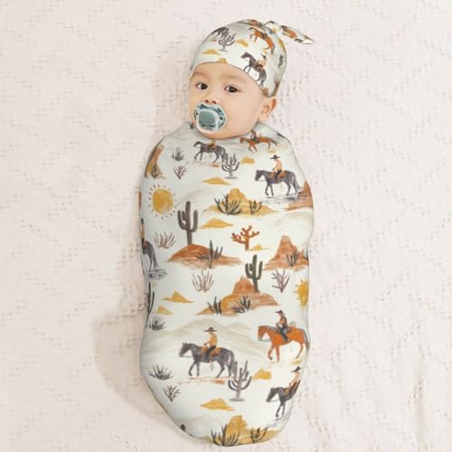 Soft Western Cowboys Horses Swaddle Blanket Set
