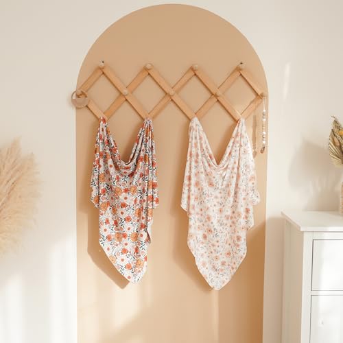 Konssy Baby Girl Swaddle Blanket with Headband and Beanie Set 1