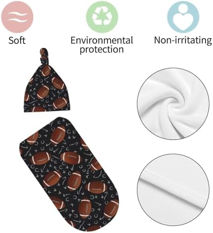 Football Baby Swaddle Blanket Beanie Set for Newborns
