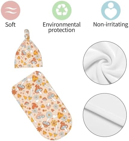 Cute Mushroom Swaddle Blanket Hat Set for Newborns