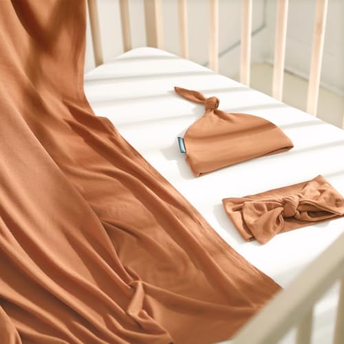 GRSSDER Newborn Swaddle Blanket with Headband and Beanie Set 1