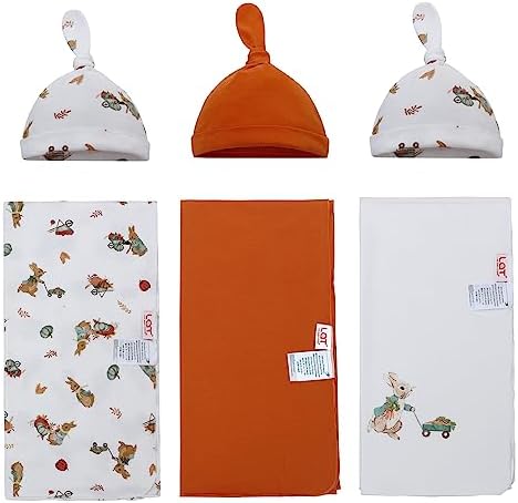 Baby Cotton Swaddle Blanket with Hat 3 Pack 0-6 Months Unisex