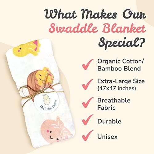 The Wee Bean Organic Cotton Bamboo Rayon Swaddle Muslin Blanket