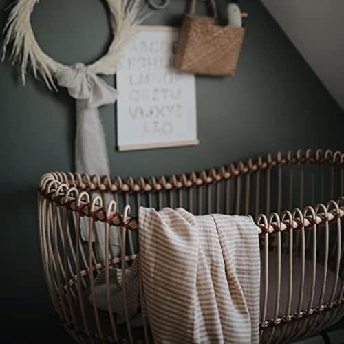 Mushie Muslin Baby Swaddle Blanket - Natural Stripe 100 Organic Cotton