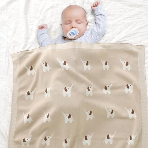 Hadetoto Soft Cotton Baby Blanket with Elephant Design - Camel 90 x 70cm