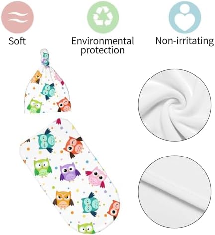 Cute Owls Swaddle Blanket Set with Beanie Hat for Newborn 1
