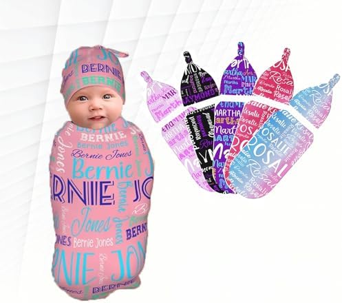 Personalized Baby Swaddle Set with Name and Hat 1