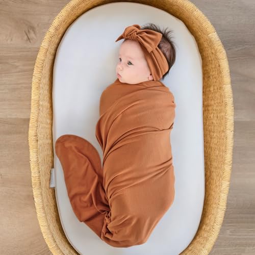 GRSSDER Newborn Swaddle Blanket with Headband and Beanie Set 1