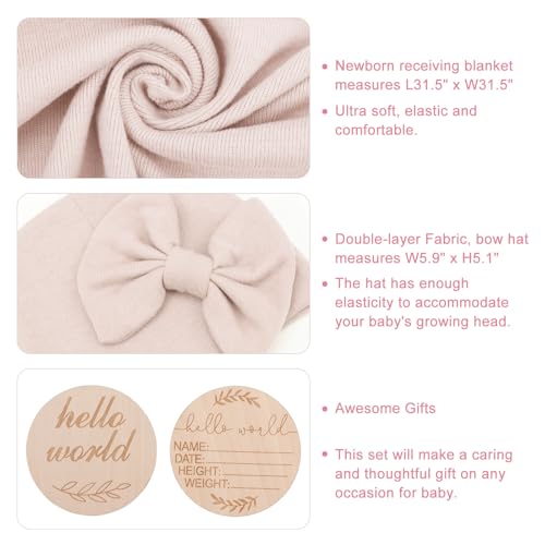 AQOKKA Newborn Swaddle Blanket with Bow Hat Headband Set