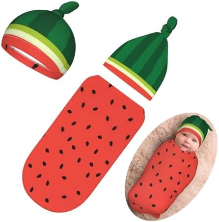 Watermelon Newborn Swaddle Blanket and Beanie Hat Set