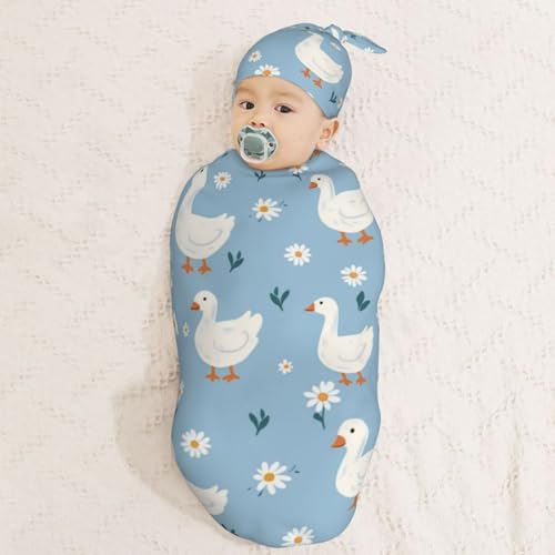 KiuLoam Cute White Geese Swaddle Blanket Set