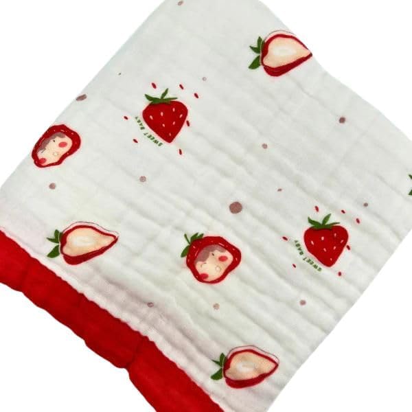 Boucle Home Baby Cotton Receiving Blanket with Strawberry Pattern 1