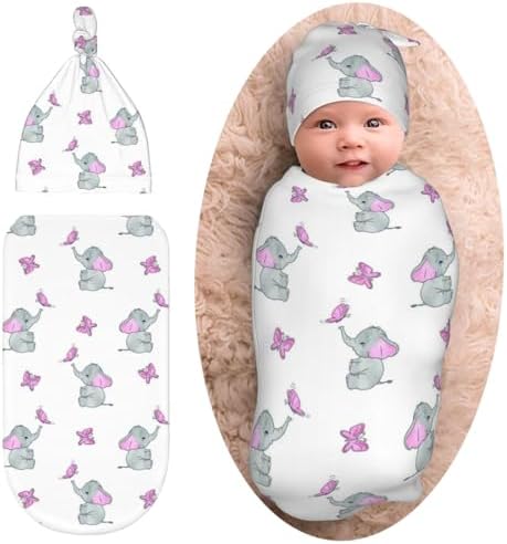 WELBB Newborn Swaddle Blanket Hat Set