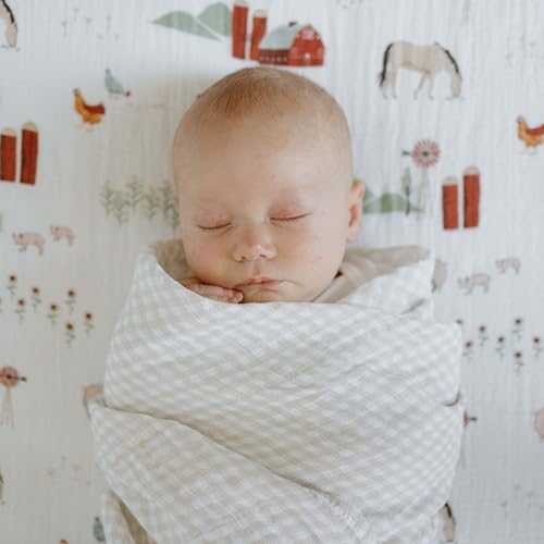 Little Unicorn Cotton Swaddle Blanket Tan Gingham