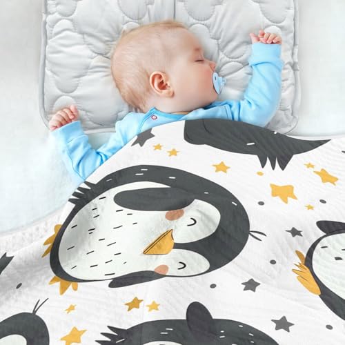 ALAZA Sleeping Penguin Star Swaddle Blanket