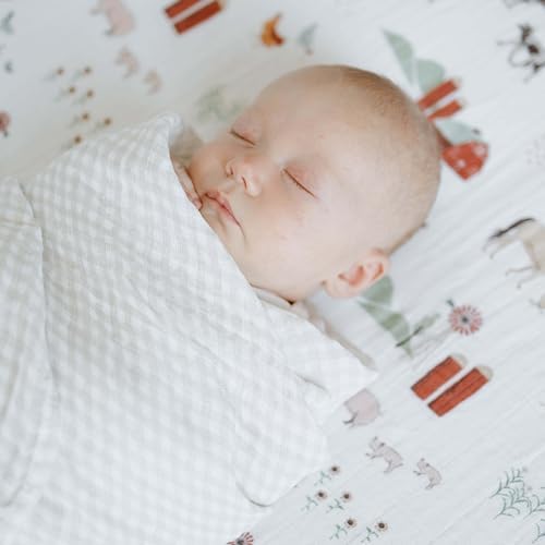 Little Unicorn Cotton Swaddle Blanket Tan Gingham