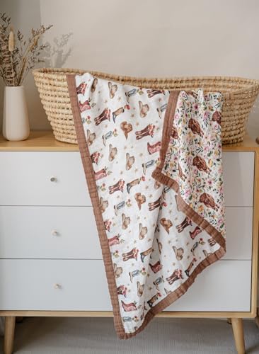 Little Jump Cowgirl Floral Highland Cow Muslin Blanket - 47 x 47