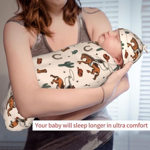 Sozzjile Western Baby Swaddle Blanket with Beanie Set