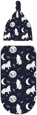 Boho Wolf Newborn Swaddle Blanket Hat Set