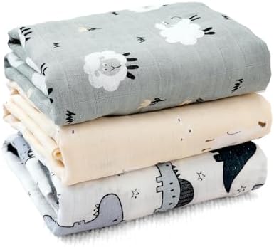 CoolaPeach Muslin Swaddle Blankets 3 Pack for Baby Boys Girls