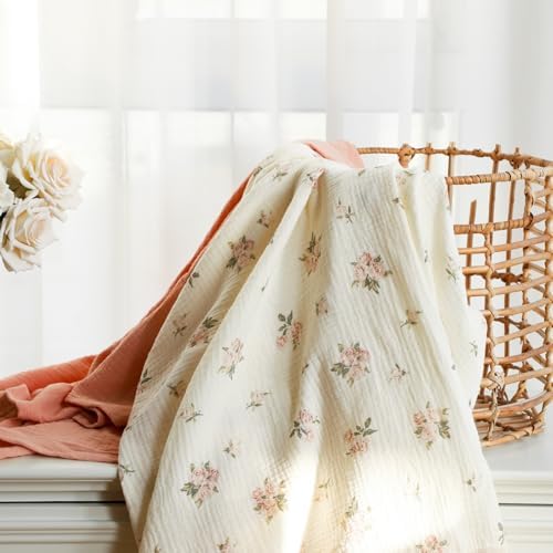 Insular Cotton Muslin Baby Blanket with Tassel 47 x 40 Pink Rose