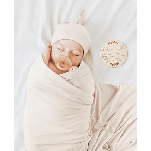 MairMore Baby Swaddle Blanket with Beanie Set Apricot 1