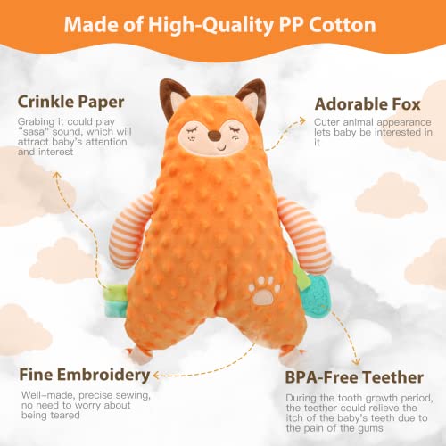 Baby Security Blanket with Teething Toy and Snuggle Animal