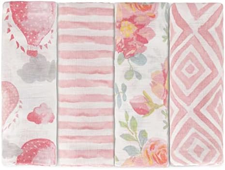 Featherhead 100 Cotton Muslin Swaddle Blankets - 4 Pack Garden Floral