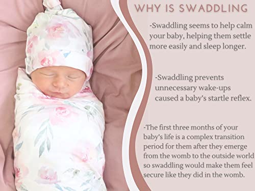 Giggle Angel Baby Girl Swaddle Blanket Set with Beanie Pink 3