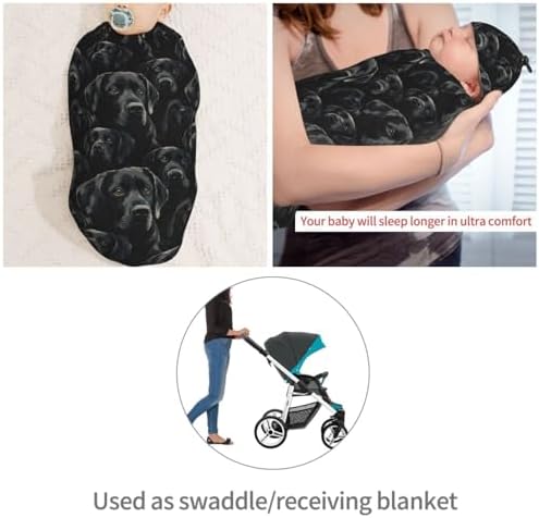 Muishi Black Labrador Swaddle Blanket and Hat Set