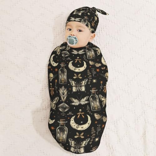 Muishi Moths and Moons Swaddle Blanket and Hat Set