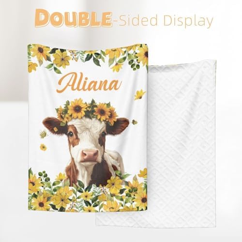 Customized Baby Blanket with Name Cow Pattern Flannel Blanket