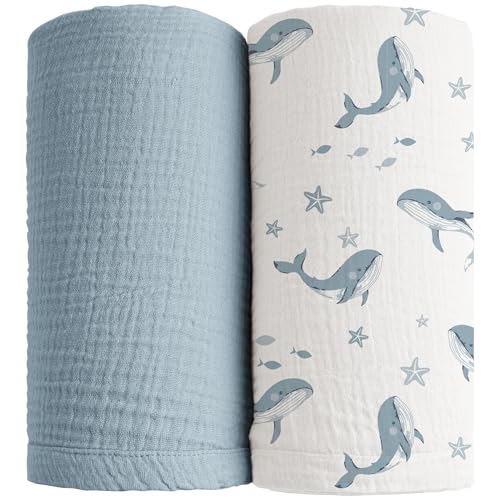 Konssy 2 Pack Muslin Swaddle Blankets 47 x 47 Inches