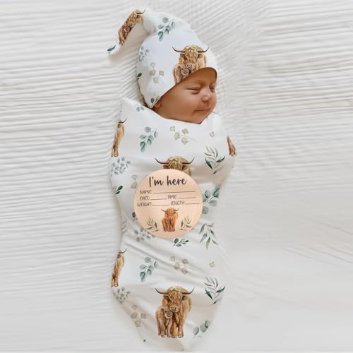 Ylsteed Baby Highland Cow Swaddle Blanket Set