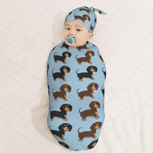 KiuLoam Dachshund Swaddle Blanket with Hat Set