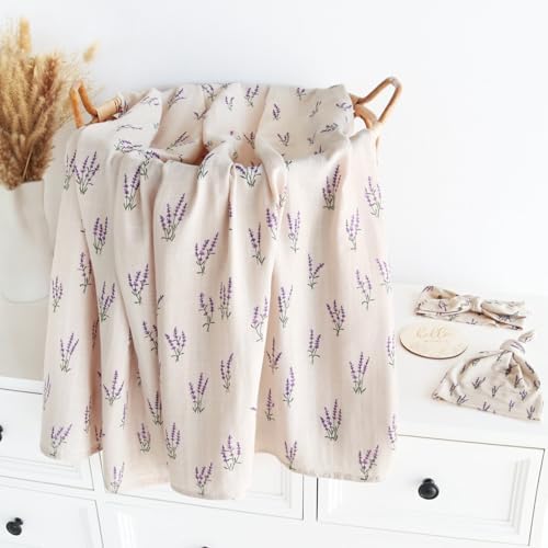 LifeTree Muslin Swaddle Blanket Set with Lavender Pattern