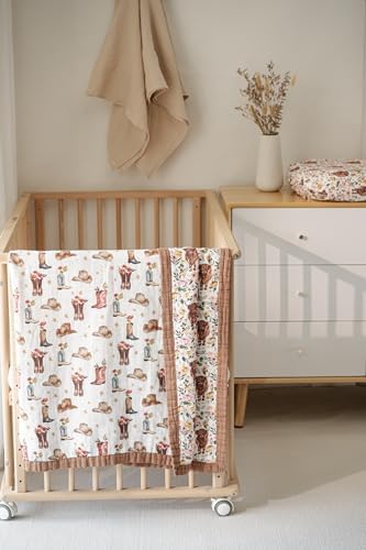 Little Jump Cowgirl Floral Highland Cow Muslin Blanket - 47 x 47