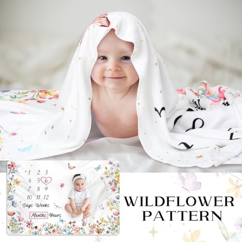 Nuanchu Wildflower Baby Milestone Blanket 60 x 40 Soft Fleece